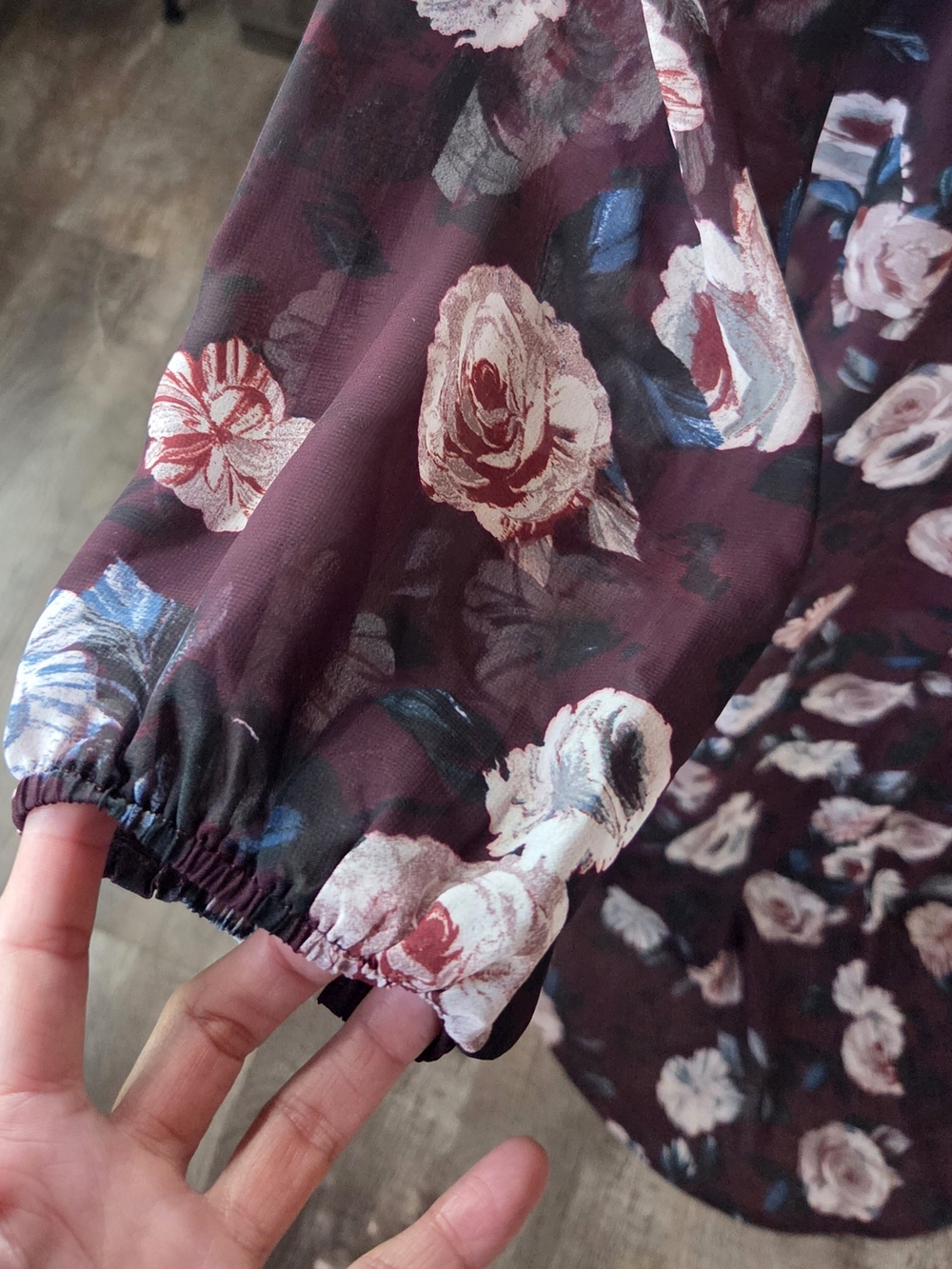 Plus Sheer Burgundy Chiffon Floral Maxi High-Low Fall Floral Dress 0X - Picture 10 of 13